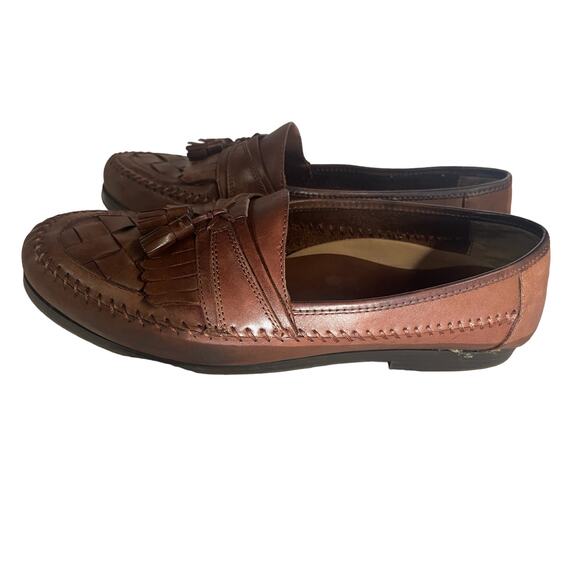 Bass Mens Lloyd Loafer Dress Shoes Brown Leather Woven Kiltie Tassel Slip On 12W main image 5